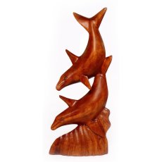 2 Dolphins with Coral Suar Wood